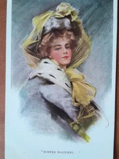 arte postala, femeie iarna, perioada interbelica