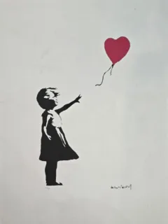Banksy - Girl with baloon (Red), litografie originala