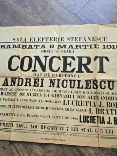 Bilet Concert dat de Baritonul Andrei Niculescu, 1919