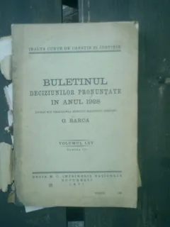 Buletinul deciziunilor pronuntate in anul 1928 volumul LXV partea III - G. Barca