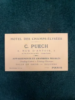 Carte de vizita Hotel des Champs-Elysees