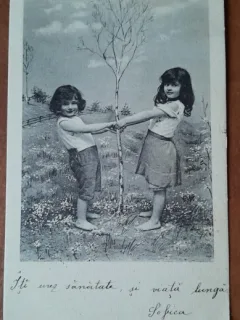 Carte postala, 2 fetite, 1902