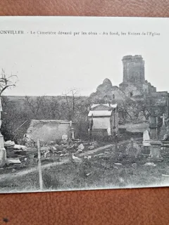 Carte postala, Bandonviller, la Cimetiere devaste par les obus, 1916