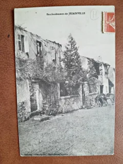 Carte postala, bombardaments de Jezainville, 1916