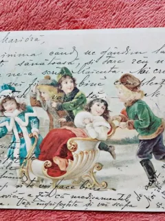 Carte postala, copii la joaca, inceput de secol XX