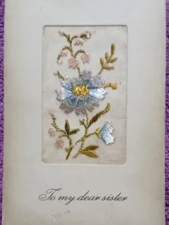 Carte postala, Felicitare floare realizata manual, perioada interbelica