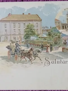 Carte postala, Galati, Strada Domneasca, Parcul Municipal si Biserica Greceasca, inceput de secol XX