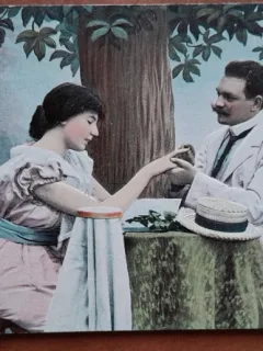 Carte postala, intalnire romantica, perioada interbelica