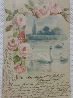 Carte postala, Lac cu lebede, 1901