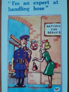 Carte postala, necirculata, desen pompier si femeie, perioada interbelica