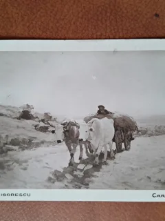 Carte postala, reproducere dupa tabloul Car cu boi/grigorescu, perioada interbelica