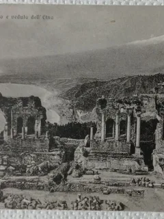 Carte postala, Taormina, Teatro Greco e veduta dell Etna
