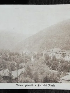 Carte postala, vedere generala a Parcului Sinaia, perioada interbelica
