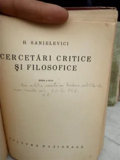 CERCETARI CRITICE SI FILOSOFICE , H. SANIELEVICI