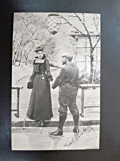 Fotografie barbat si femeie, tip carte postala, 1902