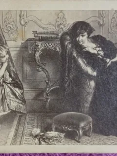 Fotografie pe carton, femeie si fetita in rochii lungi, sfarsit de secol XIX