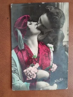 Fotografie tip carte postala, indragostiti, 1928