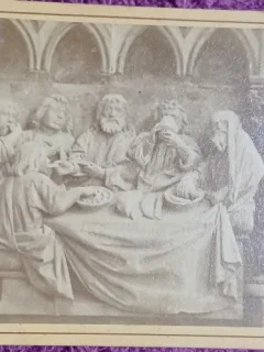Fotografie tip CDV, sculptura fragment din Cina cea de Taina, inceput de secol XX