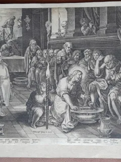 Gravura cu tema religioasa, IIsus spaland picioarele discipolilor