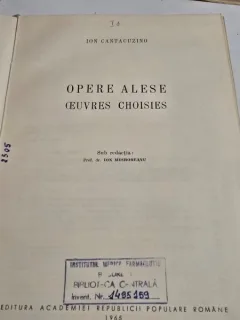 Opere alese, oeuvres choises - Ion Cantacuzino