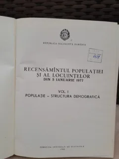 RECENSAMANTUL POPULATIEI SI LOCUINTELOR DIN 5 IANUARIE 1977  VOL.I