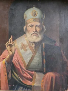 Sfantul Nicolae - Veche icoana romaneasca pe lemn, semnata