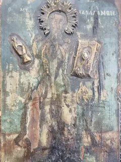 Sfântul Haralambie – icoană veche pe lemn, românească, sec. XVIII–XIX