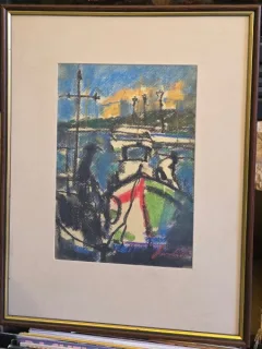 Tablou Constantin Daradici  - Barci in port (pastel)