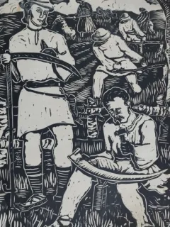 Tarani cu coasa - Nicolae Brana - xilogravura