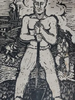 Taran cu lopata - Nicolae Brana - xilogravura