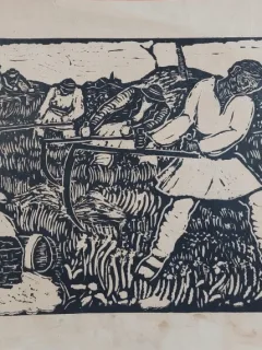 Tarani la coasa - Nicolae Brana - xilogravura