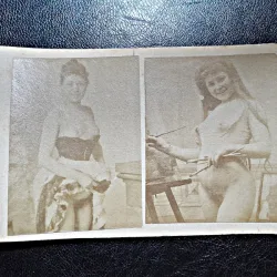 2 fotografii vechi, cca 1900, cu tema erotica, lipite pe carton