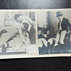 2 fotografii vechi, cu tema erotica, lipite pe carton