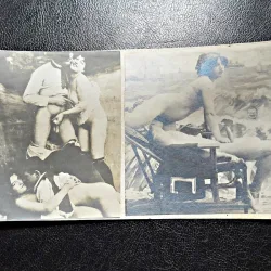 2 fotografii vechi, cu tema erotica, lipite pe carton