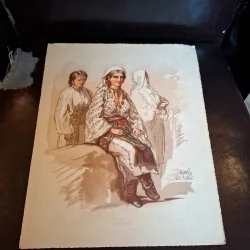 Targul Mosilor (costum din Arges) Cromolitografie - Preziosi