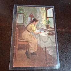 Carte postala ilustrata , Tanara studiind - Necirculata