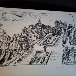 Gravura -  strazi din Bucuresti - epreuve lito/test lito, semnatura olografa Dragos Morarescu