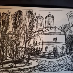 Gravura -  strazi din Bucuresti - epreuve lito/test lito, semnatura olografa Dragos Morarescu