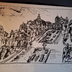 Gravura -  strazi din Bucuresti - epreuve lito/test lito, semnatura olografa Dragos Morarescu