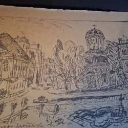 Gravura -  strazi din Bucuresti - epreuve lito/test lito, semnatura olografa Dragos Morarescu