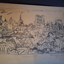 Gravura -  strazi din Bucuresti - epreuve lito/test lito, semnatura olografa Dragos Morarescu
