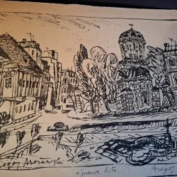 Gravura -  strazi din Bucuresti - epreuve lito/test lito, semnatura olografa Dragos Morarescu
