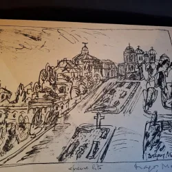 Gravura -  strazi din Bucuresti - epreuve lito/test lito, semnatura olografa Dragos Morarescu
