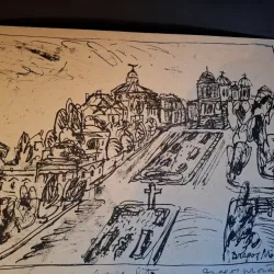 Gravura -  strazi din Bucuresti - epreuve lito/test lito, semnatura olografa Dragos Morarescu