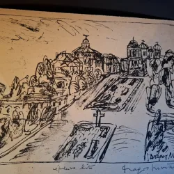 Gravura -  strazi din Bucuresti - epreuve lito/test lito, semnatura olografa Dragos Morarescu
