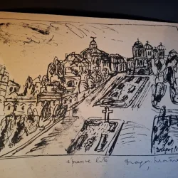 Gravura -  strazi din Bucuresti - epreuve lito/test lito, semnatura olografa Dragos Morarescu