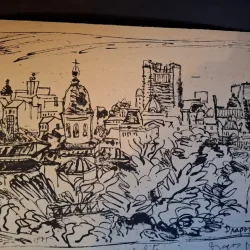 Gravura -  strazi din Bucuresti - epreuve lito/test lito, semnatura olografa Dragos Morarescu
