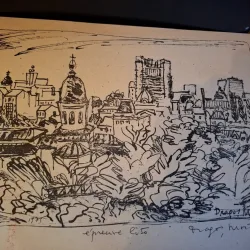 Gravura -  strazi din Bucuresti - epreuve lito/test lito, semnatura olografa Dragos Morarescu