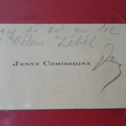 Carte de vizita Jenni Comissiona, mama lui Sergiu Comissiona, dirijor si violonist. Cu mesaj si semnatura