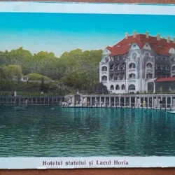Carte postala, Baia Ocna, Hotelul Statului si Lacul Horia, perioada interbelica